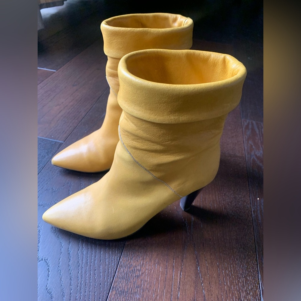 ba&sh mid calf yellow leather boots.